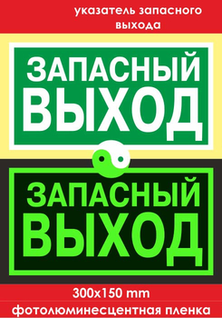 E23 указатель запасного выхода (ГОСТ 34428-2018, фотолюминесцентная пленка, 300х150 мм) - Знаки безопасности - Эвакуационные знаки - магазин "Охрана труда и Техника безопасности"